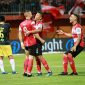 Aleksandar Rakic merayakan golnya bersama Asep Berlian dan Jaimerson Da SIlva, dalam laga melawan Perseru Badak Lampung FC, di Stadion Gelora Madura Ratu Pamelingan, Kabupaten Pamekasan, Jawa Timur, Sabtu, 27/07/2019. (foto: twitter madura united)