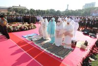 Shalat Istisqa digelar di lapangan Mapolda Jawa Timur, Minggu, 06/10/2019. (Fahmi/ SJ Foto)