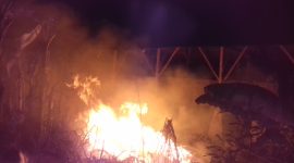 Kobaran api terlihat di sekitar peternakan ayam petelur milik warga di Desa Nambakor, Sumenep, Jawa Timur, Jumat, 29/11/2019. (istimewa)