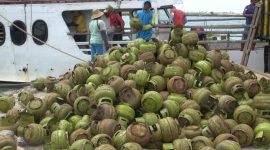 Bongkar muat LPG 3 KG dilakukan di Pelabuhan Gersik Putih, Kalianget, Sumenep, Jawa Timur. (Didik/ SJ Foto/ dok)