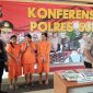 Ketiga pelaku bisnis prostitusi dihadirkan dalam jumpa pers di Mapolres Sumenep, Jawa Timur. (Didik/ SJ foto)