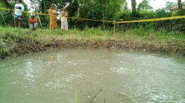 HEBOH: Warga berdatangan ke lokasi munculnya gelembung gas di areal persawahan Desa Batuputih Kenek, Kecamatan Batuputih, Sumenep, Jawa Timur, Rabu, 26/02/2020. (*/ SJ Foto) 