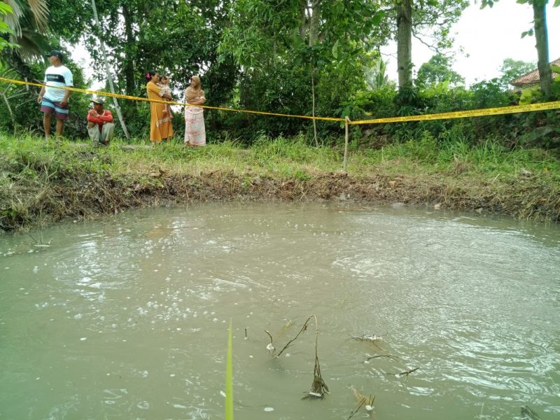 HEBOH: Warga berdatangan ke lokasi munculnya gelembung gas di areal persawahan Desa Batuputih Kenek, Kecamatan Batuputih, Sumenep, Jawa Timur, Rabu, 26/02/2020. (*/ SJ Foto) 