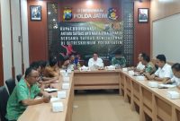 Rapat Satgas Mafia Bola digelar di Polda Jatim, Jumat, 21/02/2020. (Yuda/ SJ Foto) 