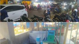 Foto:  Potret PKL depan pasar lenteng pada saat malam hari dan sebagian lapak pedagang yang ditinggal pada siang hari. 