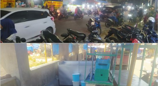 Foto: Foto: Potret PKL depan pasar lenteng pada saat malam hari dan sebagian lapak pedagang yang ditinggal pada siang hari.