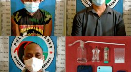 Foto: ketiga tersangka berikut barang buktinya diamankan ke kantor Satresnarkoba Polres Sumenep. 