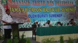 Foto: Pelepasan simbolis Calon Jamaah Haji Kabupaten Sumenep dan Manasik Akbar 2022, di Aula Kantor Kementerian Agama oleh Bupati Sumenep. 