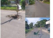 Jalan Berlubang Di Desa Kambingan Barat Ditandai Bambu, Warga: Tak Se Nikmat Lubang Berjalan Jalan Berlubang Di Desa Kambingan Barat Ditandai Bambu, Warga: Tak Se Nikmat Lubang Berjalan