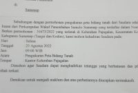 Foto:Surat yang dikeluarkan oleh BPN Sumenep terkait pengukuran lahan yang ditempati Kodim sumenep