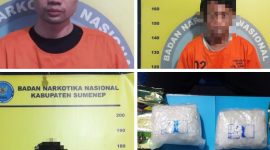 Foto:Ketiga tersangka berikut barang bukti saat diamankan di kantor BNNK Sumenep