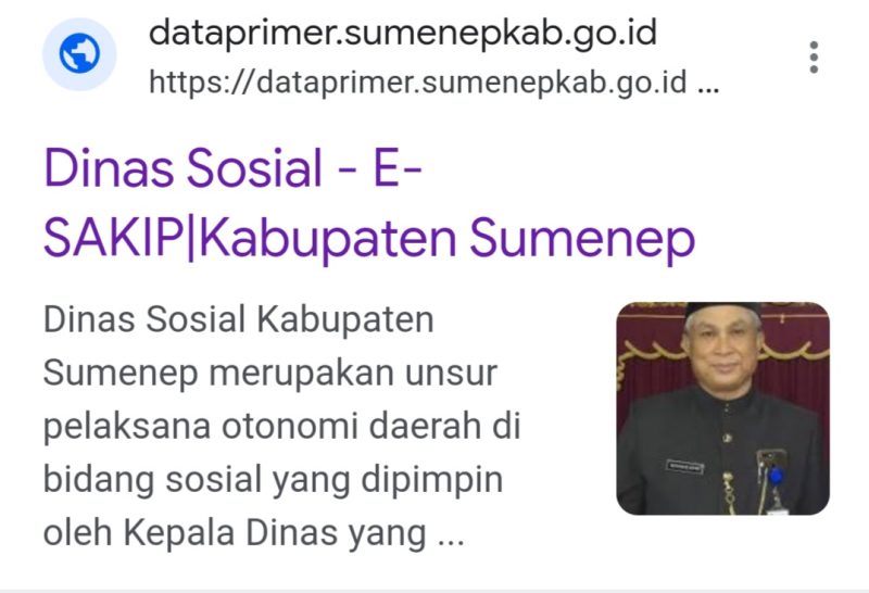 Kacau. Website milik Dinsos Sumenep masih memuat foto Mohammad Ihsan sebagai Kepala Dinas. (tangkapan layar)