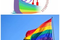 Foto atas: Logo Hari Jadi Sumenep ke-755. Foto bawah: Bendera LGBT. (Kolase Istimewa)