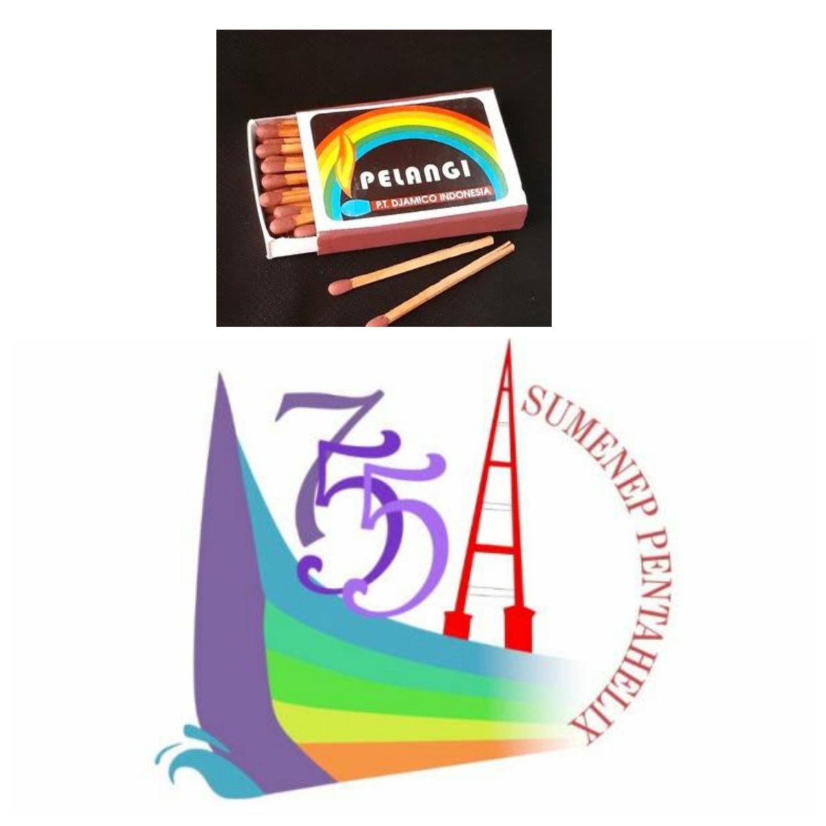 Foto atas: korek kayu. Foto bawah: logo Sumenep Pentahelix. (Kolase Istimewa)