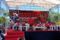 Foto:Bupati Sumenep saat memberi sambutan dalam acara kejuaraan Kerapan Sapi tingkat kabupaten sumenep