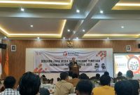 TEGAS: Ketua Bawaslu Kabupaten Sumenep, Achmad Zubaidi, saat memberikan sambutan dalam acara launching pemetaan kerawanan di Hotel Azmi, Sumenep, Madura, Jawa Timur.