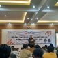 TEGAS: Ketua Bawaslu Kabupaten Sumenep, Achmad Zubaidi, saat memberikan sambutan dalam acara launching pemetaan kerawanan di Hotel Azmi, Sumenep, Madura, Jawa Timur.