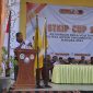 SAMBUTAN: Ketua STKIP PGRI Sumenep, Asmoni, saat membuka acara STKIP CUP Ke-9 2024