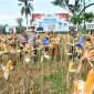 MENAMPAKKAN: Kepala DKPP, Wabub Sumenep, Kapolres Sumenep, Dandim, Camat, dan petani, menunjukkan hasil panen jagung di Desa Ellak Daya Lenteng (SandiGT - Seputar Jatim)