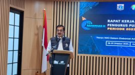GAGAH: Menteri Imigrasi dan Pemasyarakatan, Jenderal Polisi (Purn.) Agus Andrianto, saat menutup acara Rakernas IWO ke - III  di Taman Ismail Marzuki (TIM) Jakarta Pusat (M Che - Seputar Jatim)