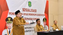 TEGAS: Wakil Bupati Sumenep, Imam Hasyim, saat memberikan sambutan di acara sosialisasi UMK (Doc. Seputar Jatim)