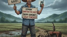ILUSTRASI: Seorang anggota Poktan Surya Tani Desa Meddelan, menunjukkan sikap protes dan bersiap melaporkan dugaan raibnya handtraktor bantuan pemerintah ke DKPP Sumenep (Doc. Seputar Jatim)