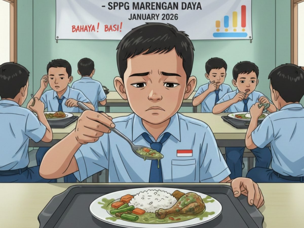ILUSTRASI: Menu MBG basi yang hampir dikonsumsi oleh siswa di sekolah (Doc. Seputar Jatim)