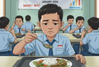 ILUSTRASI: Menu MBG basi yang hampir dikonsumsi oleh siswa di sekolah (Doc. Seputar Jatim)