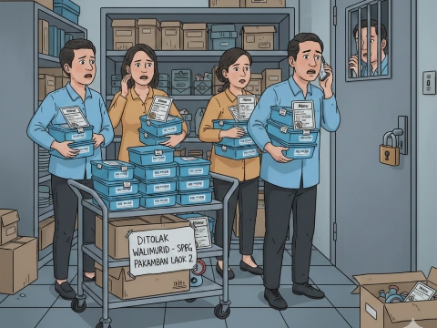 ILUSTRASI: Menunggu lama, pihak dekolah mengamankan Ompreng dan MBG Kering SPPG Pakamban Laok 2 usai ditolak wali murid (Doc. Seputar Jatim)