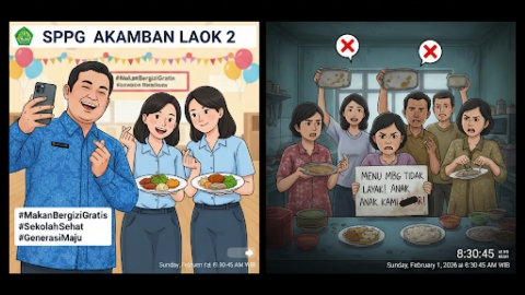 ILUSTRASI: SPPG Pakamban Laok 2 mengabaikan tanggung jawab dan sibuk pencitraan ditengah keluhan kualitas MBG (Doc. Seputar Jatim)