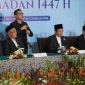 TEGAS: Suasana konferensi pers hasil ‎sidang isbat yang dipimpin oleh Menteri Agama dan perwakilan terkait, saat resmi menetapkan 1 Ramadan 1447 H, di Jakarta (Foto Istimewa)