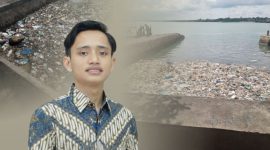 Mahsiswa UNIBA Madura, M. Rofiqul Mukhlisin, mengkritisi terkait tumpukan sampah yang mencemari perairan dan area sandar kapal di Pelabuhan Talango (Doc. Seputar Jatim)