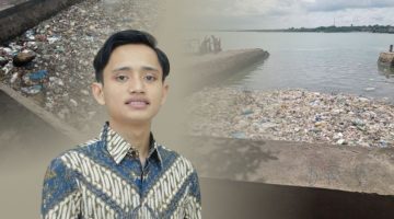 Mahsiswa UNIBA Madura, M. Rofiqul Mukhlisin, mengkritisi terkait tumpukan sampah yang mencemari perairan dan area sandar kapal di Pelabuhan Talango (Doc. Seputar Jatim)