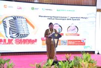 TEGAS: Wabup Sumenep, Imam Hasyim, saat memberikan sambutan dalam talk show keuangan bertema inklusi keuangan BPR Syariah di Pendopo Agung Keraton Sumenep (Doc. Seputar Jatim)