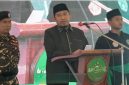 TEGAS: Bupati Sumenep, Achmad Fauzi Wongsojudo saat memberikan sambutan dalam acara Pelantikan PCNU Sumenep Masa Khidmat 2026–2031 di Pondok Pesantren Al-Karimiyyah Braji, Sumenep (Doc. Seputar Jatim)