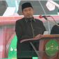 TEGAS: Bupati Sumenep, Achmad Fauzi Wongsojudo saat memberikan sambutan dalam acara Pelantikan PCNU Sumenep Masa Khidmat 2026–2031 di Pondok Pesantren Al-Karimiyyah Braji, Sumenep (Doc. Seputar Jatim)