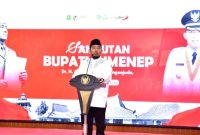 TEGAS: Bupati Sumenep, Achmad Fauzi Wongsojudo, saat memberikan sambutan pada acara Doa Sang Proklamator dalam rangka peringatan Bulan Bung Karno 2026 di Pendopo Agung Keraton Sumenep (Doc. Seputar Jatim)
