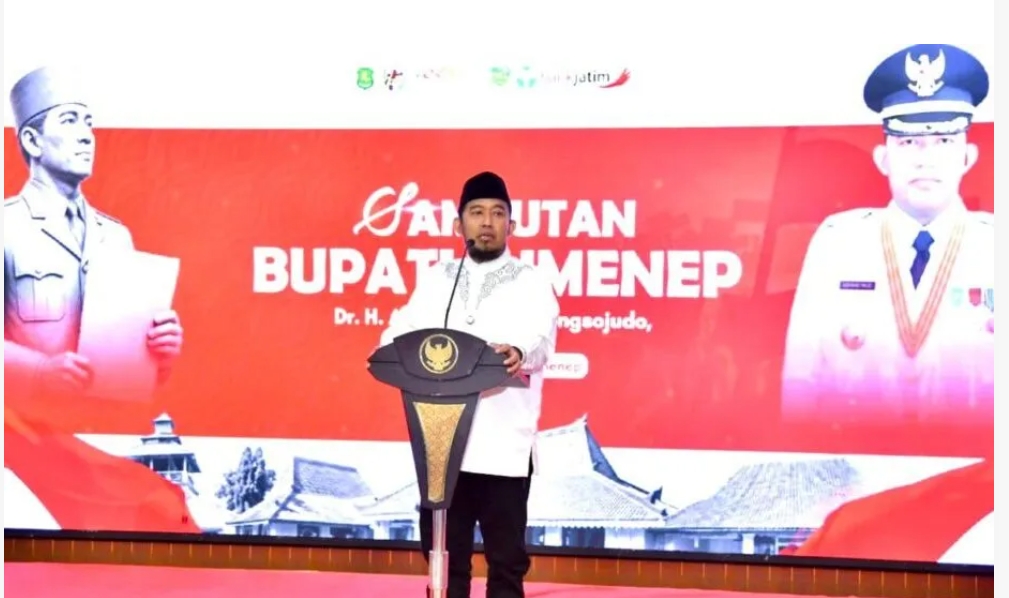 TEGAS: Bupati Sumenep, Achmad Fauzi Wongsojudo, saat memberikan sambutan pada acara Doa Sang Proklamator dalam rangka peringatan Bulan Bung Karno 2026 di Pendopo Agung Keraton Sumenep (Doc. Seputar Jatim)