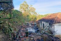 HANGUS: Personel Yonif TP 931/Kostrad (Satria Jokotole) bersama tim Pemadam Kebakaran Pemerintah Kabupaten Sumenep, mengendalikan kebakaran yang melanda Dusun Gunung, Desa Payudan Dundang, Kecamatan Guluk-Guluk (Doc. Seputar Jatim)