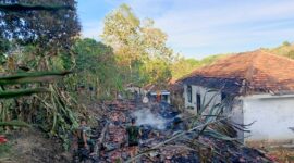 HANGUS: Personel Yonif TP 931/Kostrad (Satria Jokotole) bersama tim Pemadam Kebakaran Pemerintah Kabupaten Sumenep, mengendalikan kebakaran yang melanda Dusun Gunung, Desa Payudan Dundang, Kecamatan Guluk-Guluk (Doc. Seputar Jatim)