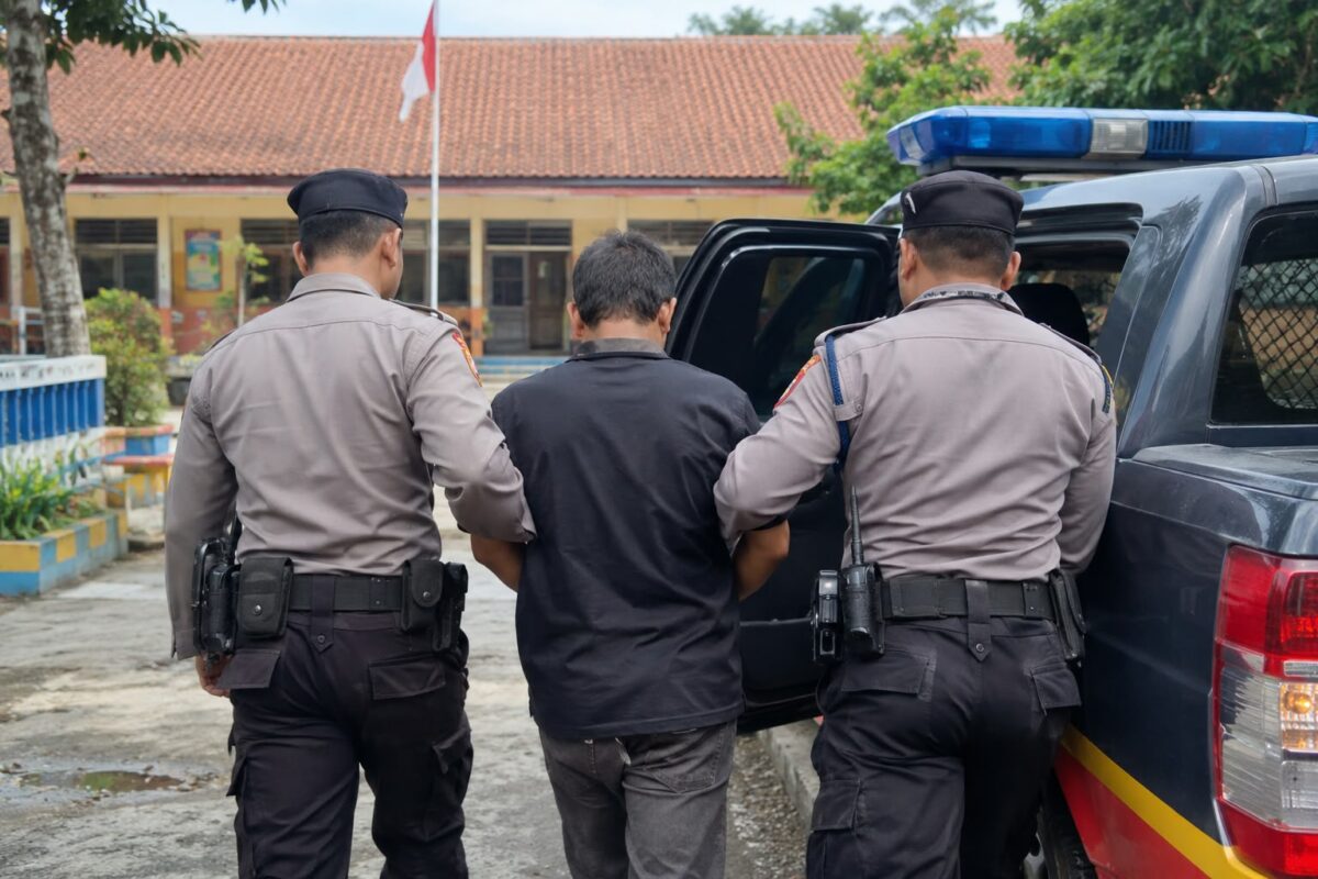 ILUSTRASI: Seorang pria saat dikawal dua petugas kepolisian menuju kendaraan polisi atas dugaan pencabulan (Dok. Seputar Jatim)